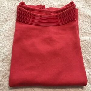 Talbots’ hot pink tank top with banded design around the boat neck (SP)
